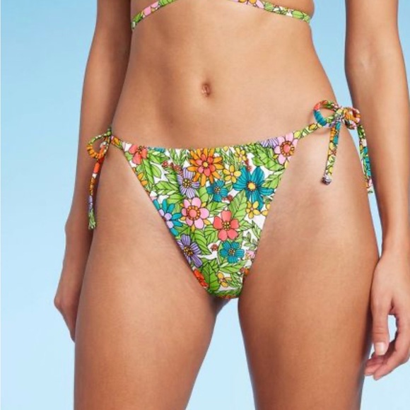 WILD FABLE WOMENS BIKINI BOTTOM SIDE TIE COLORFUL FLORAL ULTRA HIGH LEG NWT - Picture 3 of 5